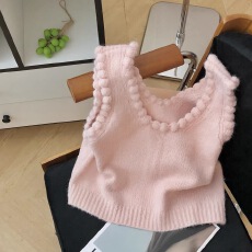 批发韩系粉色无袖针织马甲背心女2025新款设计感温柔气质叠穿<b class='q'>毛衣</b>上衣