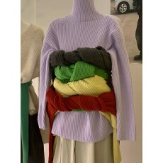 批发十三行女冬韩<b class='q'>系</b>慵懒松弛感软糯坑条高领蓝色打底毛衣保暖上衣潮