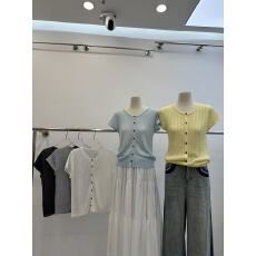 批发十三行2026春装新款坑条短袖针织开衫<b class='q'>女</b>韩系软糯宽松圆领<b class='q'>毛衣</b>上衣