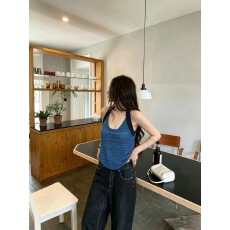 撞色辣妹风挂脖无袖吊带背心女夏季新款镂空时尚百搭短款针织上衣