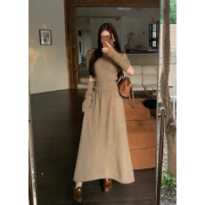 盐系轻熟慵懒风针织套装裙女秋冬高领短袖上衣半身毛衣长裙两件套