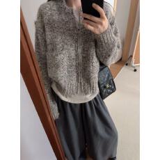 批发韩系简约风纯色拉链毛衣<b class='q'>开衫</b>女秋冬新款设计感双口袋针织衫外套