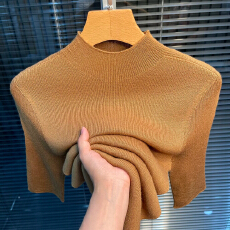 批发半高领五分<b class='q'>袖</b>针织衫女2025早秋季新款内搭中<b class='q'>袖</b>气质打底衫紧身<b class='q'>上衣</b>