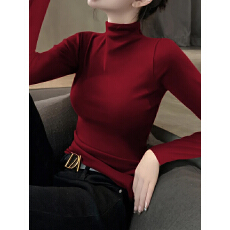 批发2025新款秋冬半高领黑色针织修身打底衫<b class='q'>长袖</b>高级感<b class='q'>T</b><b class='q'>恤</b>内搭上衣女