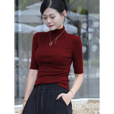 批发2025新款早秋打底衫女内搭时尚洋气半高领中<b class='q'>袖</b>针织修身五分<b class='q'>袖</b><b class='q'>上衣</b>