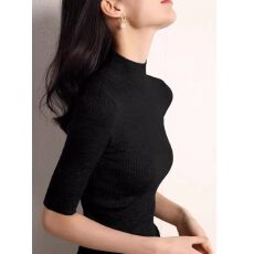 批发软糯半高领<b class='q'>中袖</b>羊毛针织衫女春季设计感小众修身显瘦内搭打底衫