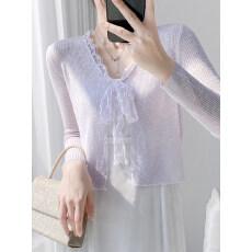 批发v领针织开衫女<b class='q'>蕾丝</b>绑带薄款吊带裙外搭罩衫夏披肩冰丝小坎肩外套