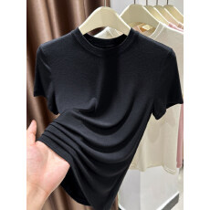 批发高品质冰丝黑色短袖t恤女夏新款打底衫薄款皮肤衣莫代尔修身上衣