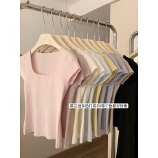 批发JAMAIS VU一秒秀智简单性张力 小飞袖冰丝针织短袖女T恤上衣