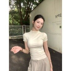批发半高领t恤女短袖2026春秋新款修身莫代尔打底衫内搭显瘦薄款上衣