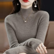 批发半高领羊毛衫女纯羊毛一线成衣修身针织打底衫紧身套头内搭毛衣