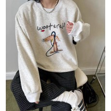 批发2025冬季新款卡通字母印花圆领套头减龄百搭休闲宽松加绒卫衣<b class='q'>女</b>