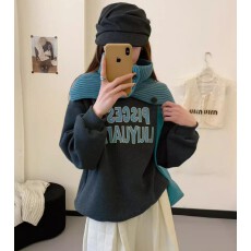批发<b class='q'>韩国</b>东大门25秋冬新款字母图案韩版休闲圆领配毛线围脖加绒<b class='q'>卫衣</b>女