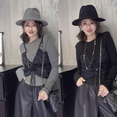 批发韩版设计感蕾丝吊带假两件<b class='q'>T</b><b class='q'>恤</b>女2026春季新款女装打底衫减龄上衣