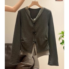 批发韩版V领蝴蝶结下摆开叉假两件长袖T恤2026春季新款女修身显瘦上衣