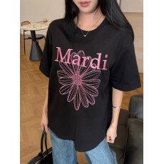 批发韩版小雏菊重工刺绣宽松慵懒风圆领<b class='q'>短袖</b>T恤女26夏季新款上衣chic