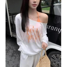 批发美式叠穿上衣<b class='q'>套装</b>女夏季新款挂脖吊带防晒字母<b class='q'>印花</b>长袖T恤两件套