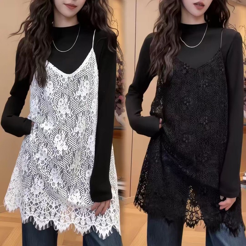 2026 봄 여름 새로운 품격 디자인 센스 캐미솔 섹시함 레이스 치마 패션 외국 가스 캐주얼 다용도 맨위