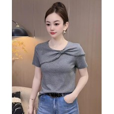 批发时尚短袖T恤女2026夏装新款重工钉珠减龄小衫气质百搭蝴蝶结上衣