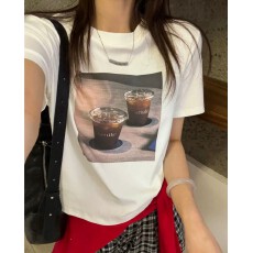 批发美式咖啡印花短袖T恤女欧洲站2026夏季新款欧货女装时尚打底衫潮