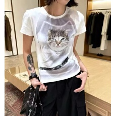 批发辣妹复古做旧猫咪印花短袖<b class='q'>T</b><b class='q'>恤</b>女装夏季修身显瘦短款圆领正肩上衣