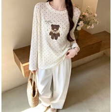 批发小熊波点圆领长袖<b class='q'>T</b><b class='q'>恤</b>上衣少女感2026夏季新款宽松设计感防晒体恤