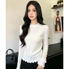 批发木耳边半<b class='q'>高领</b><b class='q'>打底衫</b>女秋季纯色内搭修身显瘦长袖T恤简约百搭上衣