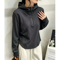 批发设计感半拉链双面绒连帽长袖卫衣女2026秋冬时尚百搭打底衫上衣