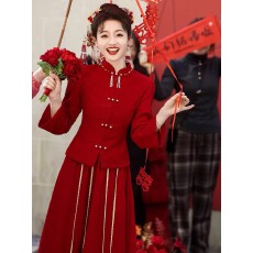 批发敬酒服新娘酒红色中式订婚连衣裙回门便装2025<b class='q'>新款</b>小个子礼服套装