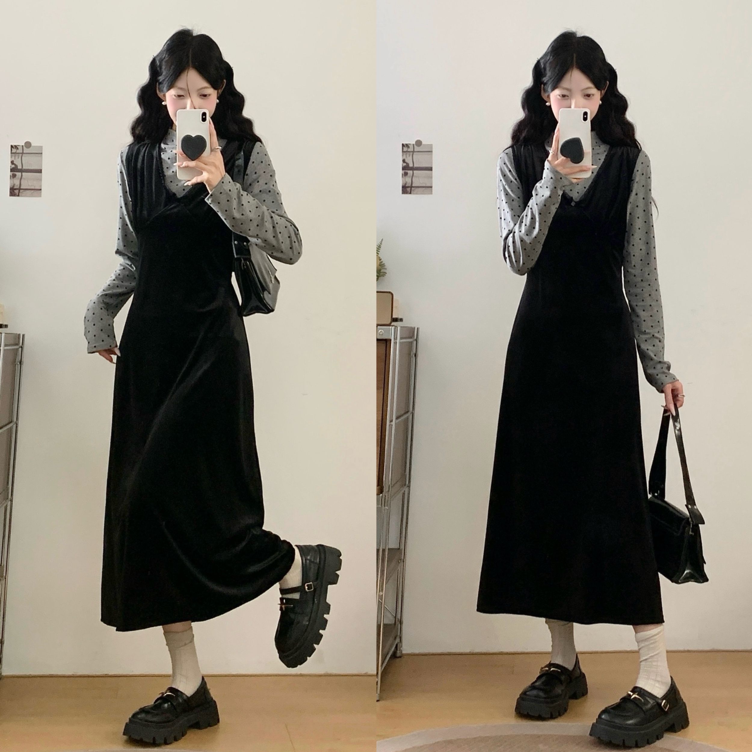 실사 새로운 캐주얼 패션 세트 지방 mm 도트 무늬 기본 셔츠 벨벳 투피스 조끼