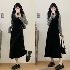 批发实拍新款休闲时尚<b class='q'>套装</b>胖MM波点打底衫➕<b class='q'>丝绒</b>背心两件套