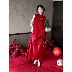 批发新中式晨袍女新娘订<b class='q'>婚礼</b><b class='q'>服</b>裙高级感两件套结婚出阁回门便装<b class='q'>敬酒</b><b class='q'>服</b>