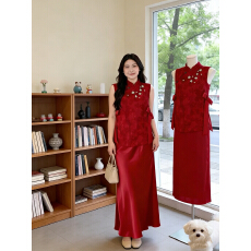 批发新中式晨袍新娘2026新款高级感国风红色敬酒服女订婚领证旗袍套装