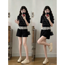 批发实拍小香风时髦<b class='q'>运动</b>服套装<b class='q'>女</b>士2026夏季新款上衣阔腿<b class='q'>短裤</b>两件套