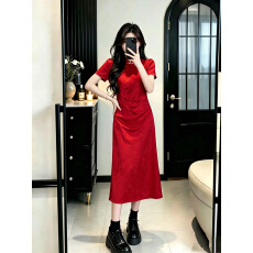 批发新中式红色仿醋酸缎面旗袍连衣裙女独特绝美婚礼订婚<b class='q'>敬酒</b><b class='q'>礼服</b>长裙