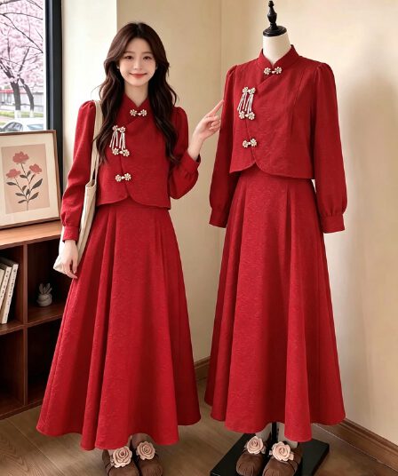 토스트 서비스 신부 아침 로브 새로운 중식 치파오 빨간색 결혼 참여 예복 드레스 작은 키 뒷문 캐주얼웨어