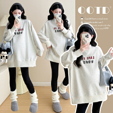 批发实拍 加绒加厚数码立体印花孕妇宽松打底卫衣