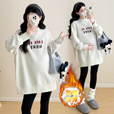 批发实拍 加绒加厚数码立体印花孕妇宽松打底卫衣