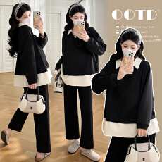 批发实拍 新款高级感百搭假两件<b class='q'>宽松</b>卫衣女拼接衬衫孕妇上衣