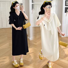 批发实拍 春夏季新款刺绣韩版休闲遮肚显瘦长款孕妇连衣裙带披肩