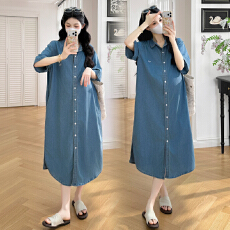 批发实拍现新款刺绣大码孕妇<b class='q'>夏</b>季薄款天丝竹节洗水软百搭遮肉牛仔衬衣