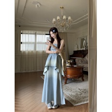 批发实拍实价 2026夏季韩版渐变抹胸牛仔薄款气质显瘦礼服连衣裙长裙