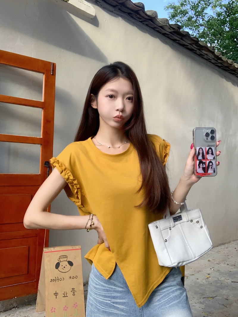 FA32669# 圆领后背绑带短袖t恤夏季新款小众不规则设计感上衣 服裝批發女裝批發服飾貨源