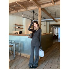 批发实拍实价 新款长袖t恤中长款灰色<b class='q'>修身</b>上衣+直筒休闲<b class='q'>裤</b>灰色阔腿<b class='q'>裤</b>