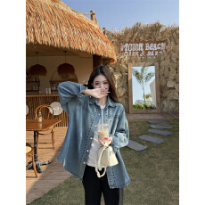 批发实拍实价 2026春季新款渐变刺绣牛仔<b class='q'>衬衫</b>薄款民族风牛仔外套<b class='q'>衬衣</b>