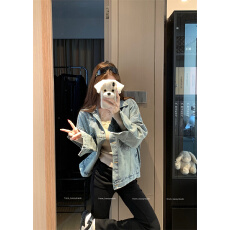 批发实拍实价 春季新款美式复古高温烫钻<b class='q'>牛仔</b>外套气质宽松百搭夹克