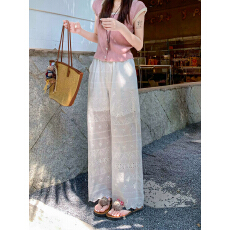 批发实拍实价 白色镂空蕾丝梧桐裤女夏季裤子薄款休闲宽松直筒<b class='q'>阔腿裤</b>