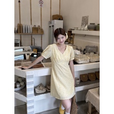 批发实拍实价 夏季新品小清新碎花V领气质<b class='q'>泡泡袖</b><b class='q'>连衣裙</b>女