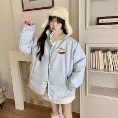 批发实拍 刺绣毛毛双面穿美式风外套女冬2025新款宽松小个子棉服