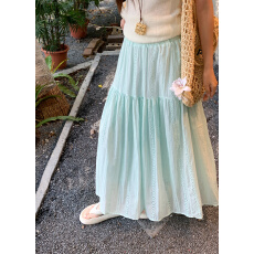 批发实拍实价 镂空薄荷绿蛋糕裙松紧腰韩系梨形身材半身裙女<b class='q'>长裙</b>伞裙